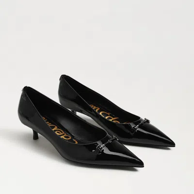 Sam Edelman Kaya Pointed Toe Kitten Heel Black Patent