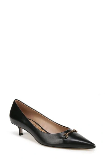 Sam Edelman Kaya Pointed Toe Kitten Heel Pump In Black Leather