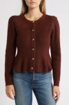 Sam Edelman Keegan Peplum Cardigan In Bitter Chocolate