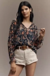 Sam Edelman Kelsie Long-sleeve Popover Blouse In Multi