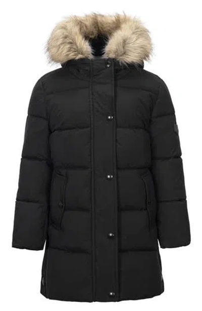 Sam Edelman Kids' Expedition Faux Fur Trim Puffer Jacket In Black