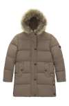 Sam Edelman Kids' Expedition Faux Fur Trim Puffer Jacket In Brown