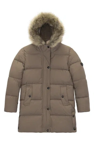 Sam Edelman Kids' Expedition Faux Fur Trim Puffer Jacket In Brown
