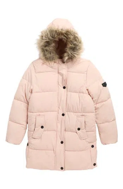 Sam Edelman Kids' Expedition Puffer Parka With Faur Fur Trim Hood In Pink