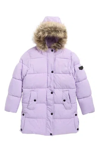 Sam Edelman Kids' Expedition Puffer Parka With Faur Fur Trim Hood In Purple