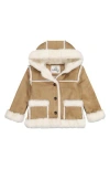 Sam Edelman Kids' Faux Suede Faux Fur Trim Jacket In Brown