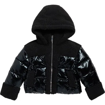 Sam Edelman Kids' Hybrid Faux Shearling & Metallic Quilted Jacket In Black