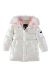 Sam Edelman Kids' Iridescent Faux Fur Hooded Puffer Jacket In White