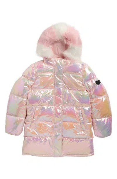 Sam Edelman Kids' Iridescent Long Puffer Coat In Multi