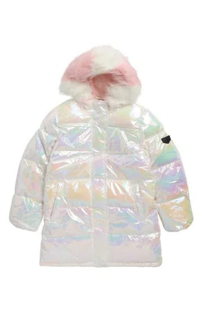 Sam Edelman Kids' Iridescent Long Puffer Coat In Multi