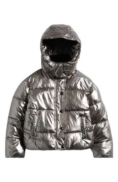 Sam Edelman Kids' Metallic Faux Fur Collar Puffer Jacket In Silver