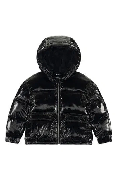 Sam Edelman Kids' Shimmer Cargo Pocket Faux Shearling Hooded Puffer Jacket In Black