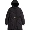 Sam Edelman Kids' Swirl Hooded Quilted Belted Stadium Puffer Jacket In Black