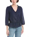 Sam Edelman Kit Pintuck Button Long Sleeve Top Navy In Blue