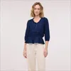 Sam Edelman Kit Pintuck Button Long Sleeve Top Navy In Blue