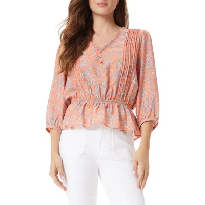 Sam Edelman Kit Print Peplum Top In Terra Cotta-branch And Blossom