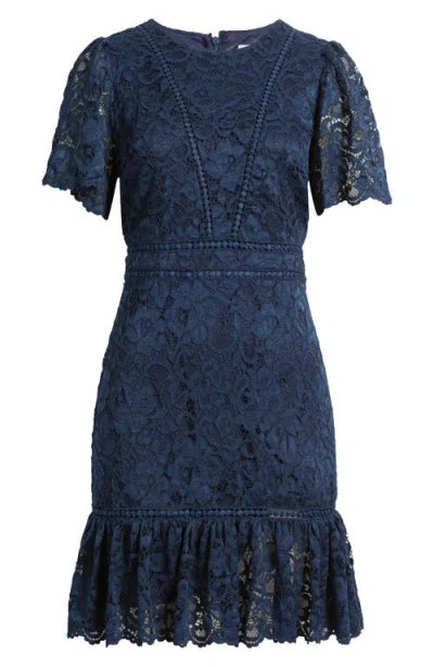 Sam Edelman Lace Embroidered Flounce Hem Dress In Blue