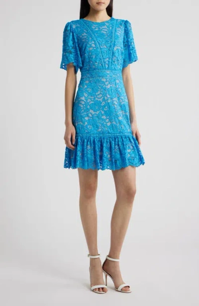 Sam Edelman Lace Embroidered Flounce Hem Dress In Blue