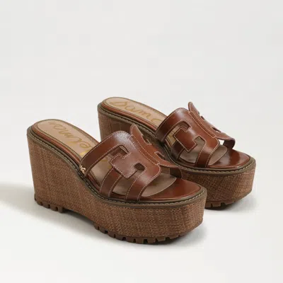 Sam Edelman Laine Platform Wedge Sandal Rich Cognac Leather In Brown