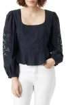 Sam Edelman Lainey Lace Accent Cotton Peplum Top In Black