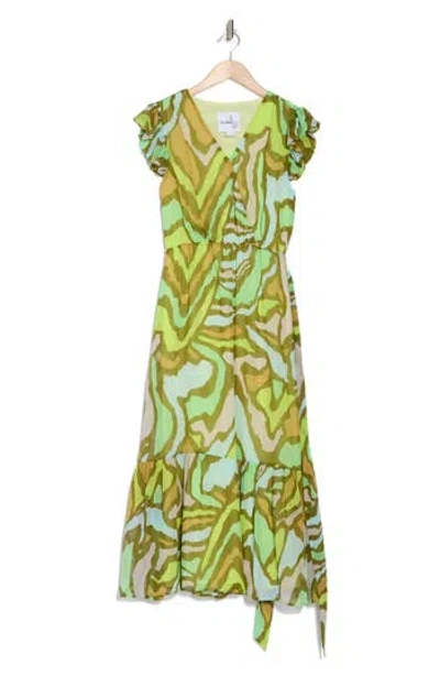 Sam Edelman Landscape Cap Sleeve Maxi Dress In Green Multi