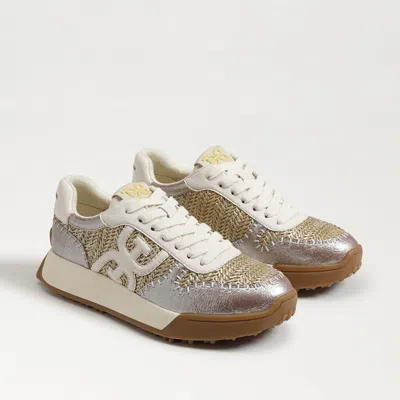Sam Edelman Langley Lace Up Sneaker Natural Gold Basketweave In Brown