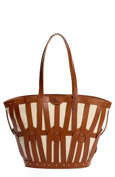 Sam Edelman Large Bay Dye Cut Leather & Canvas Tote In Brown