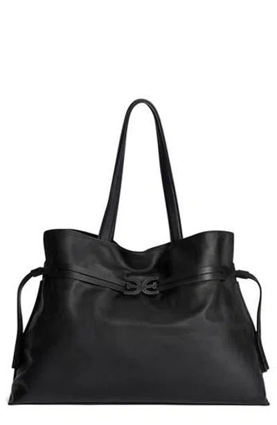 Sam Edelman Large Poppy Drawstring Leather Crossbody Bag In Black