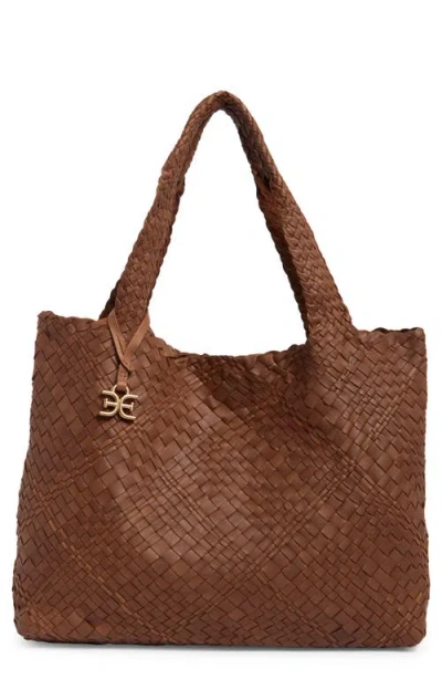 Sam Edelman Large Priya Woven Leather Tote In Brandy