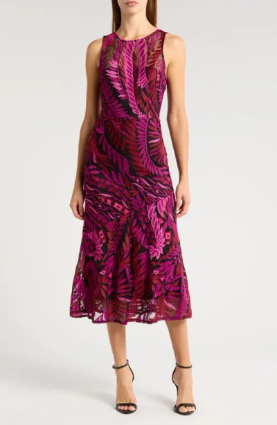 Sam Edelman Laurel Leaf Embroidered Midi Dress In Dark Pink