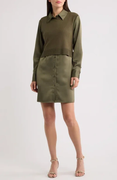 Sam Edelman Layered Long Sleeve Shirtdress In Loden