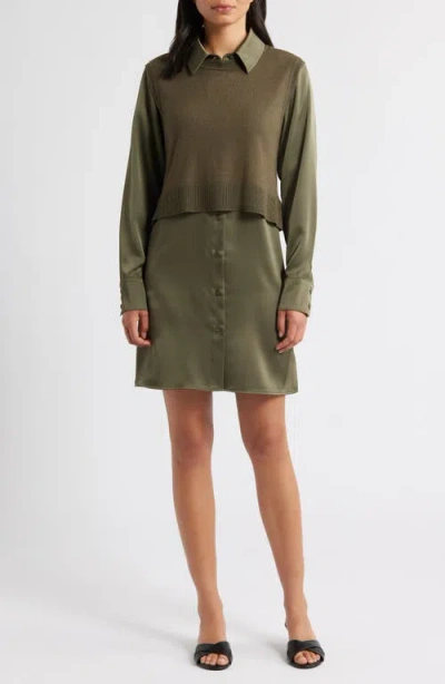 Sam Edelman Layered Mixed Media Dress In Green