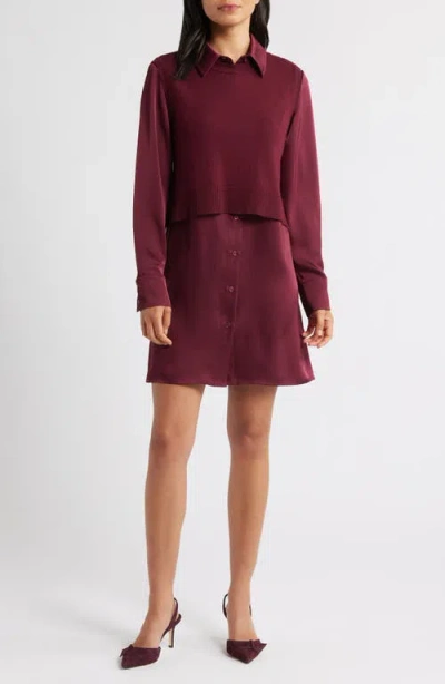 Sam Edelman Layered Mixed Media Dress In Burgundy