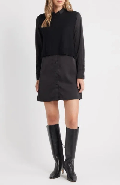 Sam Edelman Layered Mixed Media Dress In Black