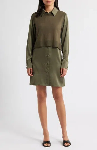 Sam Edelman Layered Mixed Media Dress In Green