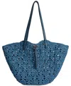 Sam Edelman Layla Floral Raffia Fan Tote In Denim Blue