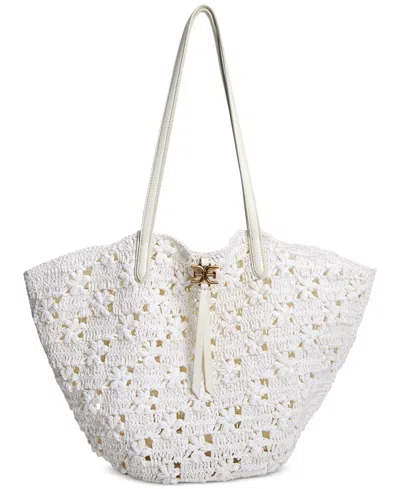 Sam Edelman Layla Floral Raffia Fan Tote In Eggshell