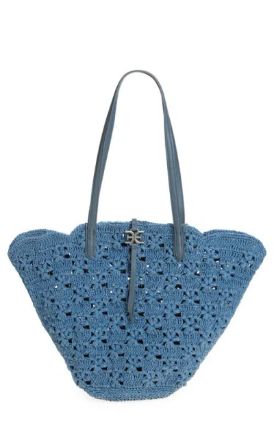 Sam Edelman Layla Floral Raffia Tote Bag In Blue