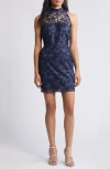 Sam Edelman Leaf Embroidered Sheath Dress In Navy