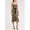 Sam Edelman Leaf Embroidered Strapless Dress In Platinum/ Black