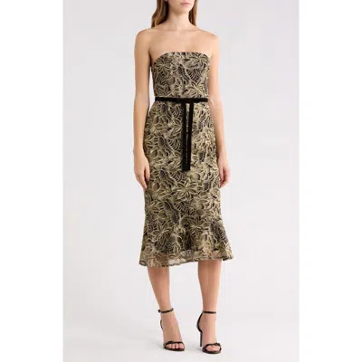 Sam Edelman Leaf Embroidered Strapless Dress In Platinum/ Black