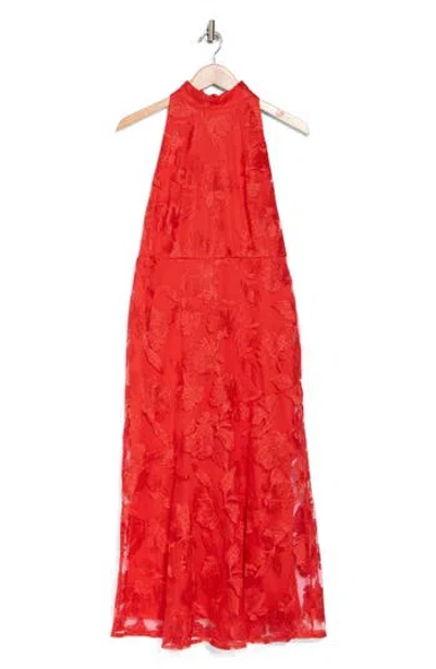 Sam Edelman Leafy Embroidered Sheath Maxi Dress In Coral Red