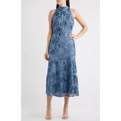 Sam Edelman Leafy Embroidery Midi Cocktail Dress In Blue