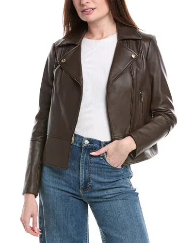 Sam Edelman Leather Moto Jacket In Brown