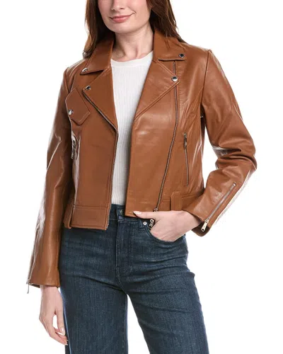 Sam Edelman Leather Moto Jacket In Brown