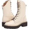 Sam Edelman Lenley Boots Women's Ivory Leather Round Toe Combat Jobb009 In Brown