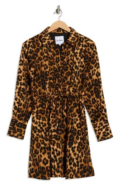 Sam Edelman Leopard Print Long Sleeve Shirtdress In Brown