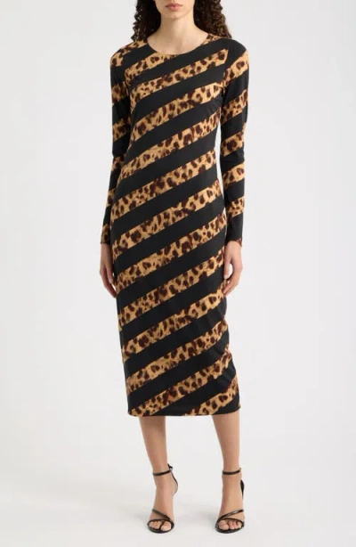 Sam Edelman Leopard Stripe Long Sleeve Maxi Dress In Black