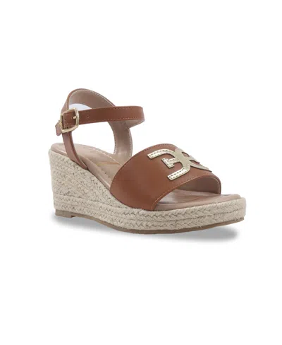 Sam Edelman Kids' Little And Big Girls Lucia Band Espadrille Wedge Shoe In Cognac