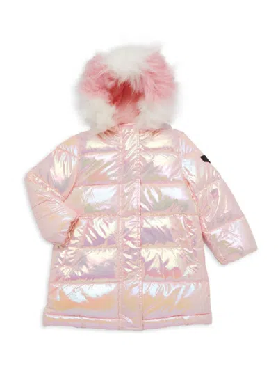 Sam Edelman Kids' Little Girl's & Girl's Faux Fur Trim Hooded Puffer Jacket In Pink